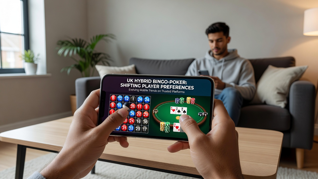 Players engaging with hybrid bingo-poker on tablets in a modern setting