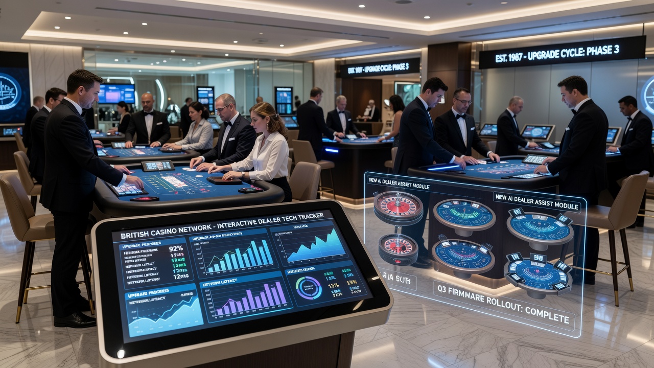 Live dealer studio setup with AI monitoring equipment and multiple camera rigs used in British casino operations
